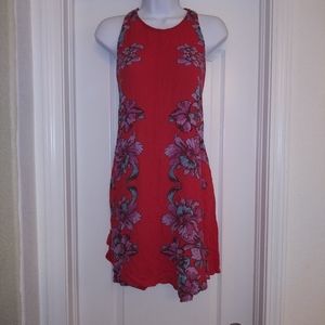 Free People Red Sleeveless Floral Lace Up Dress